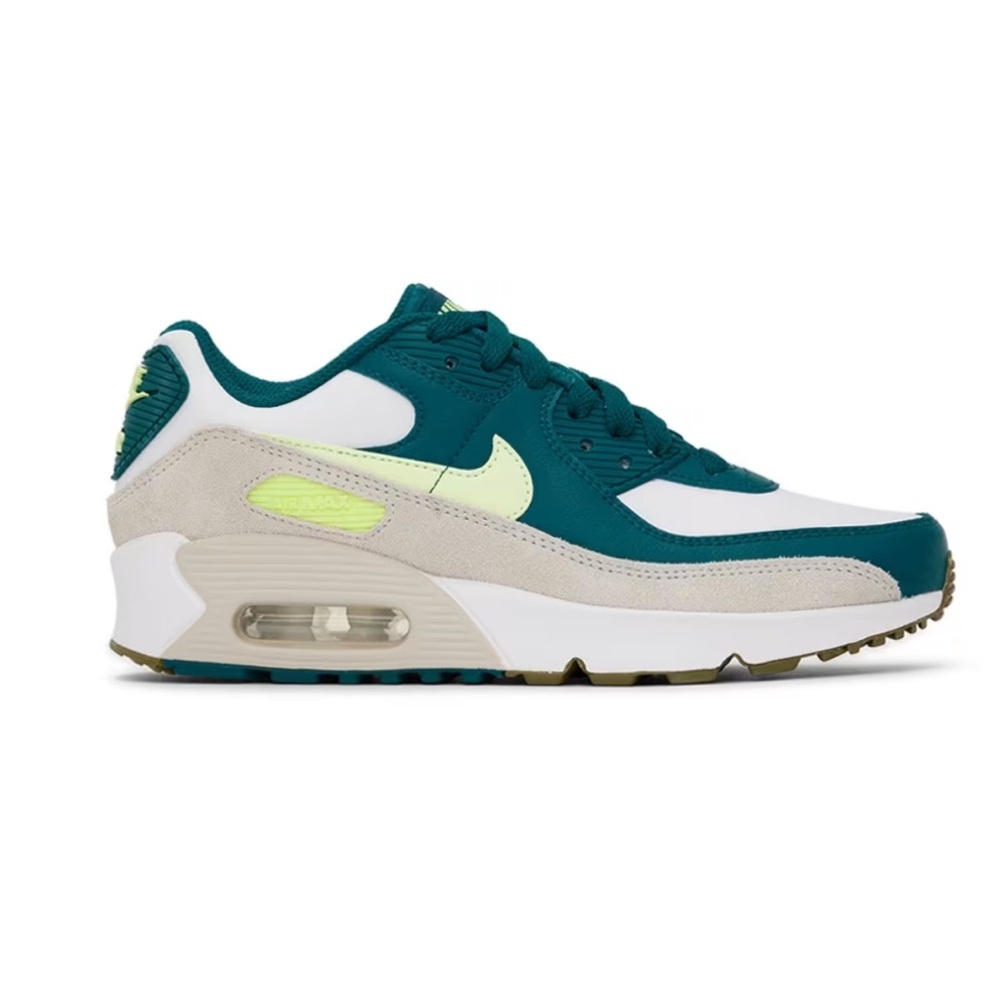 NIKE White & Green Air Max 90 Big Kids Sneakers